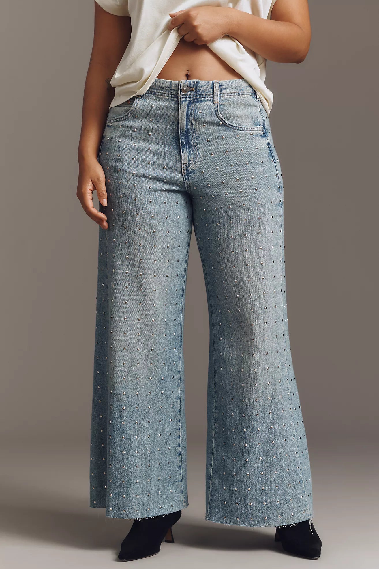 The Adi Mid-Rise Studded Flare Jeans by Pilcro