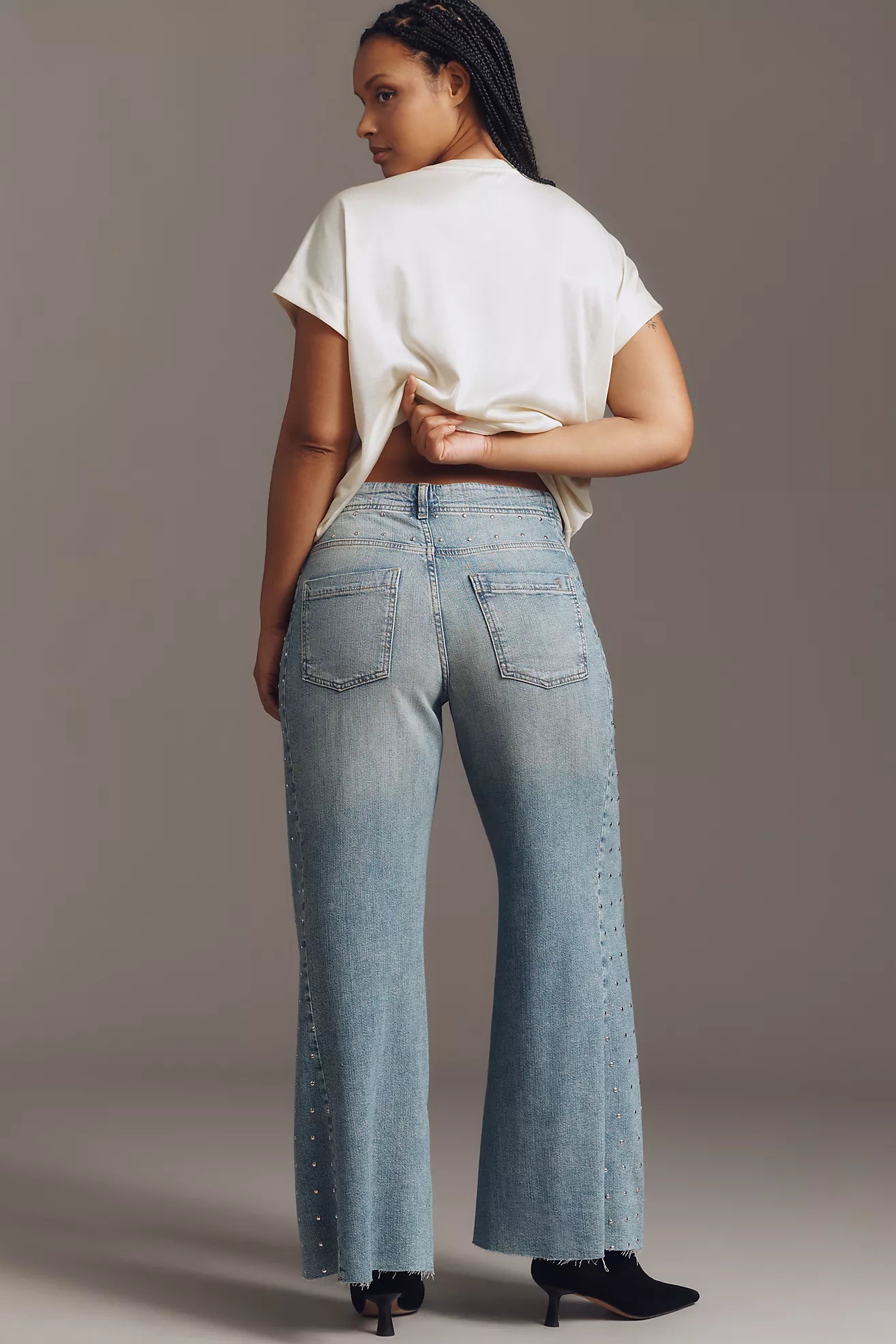 The Adi Mid-Rise Studded Flare Jeans by Pilcro