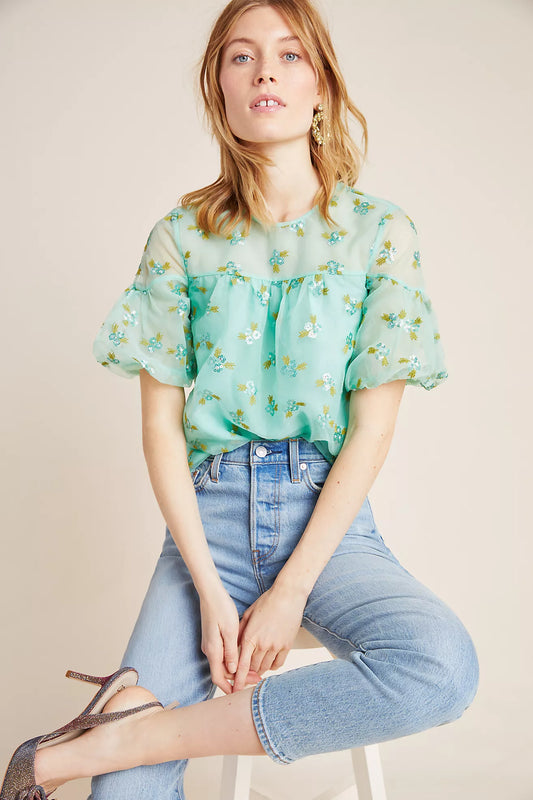 By Anthropologie Sabine Beaded Organza Shirt