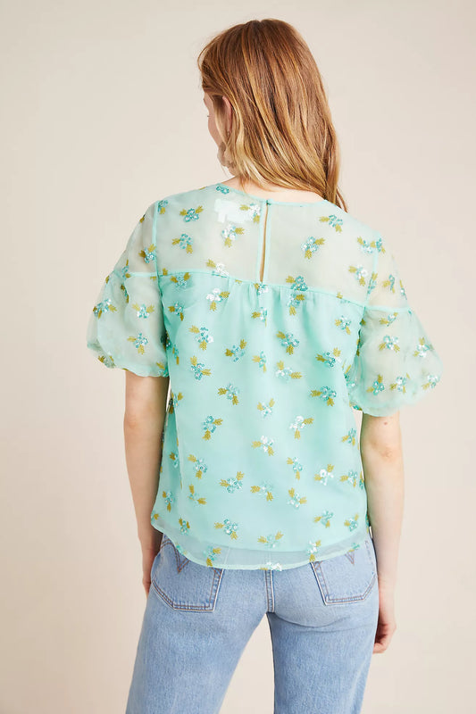 By Anthropologie Sabine Beaded Organza Shirt