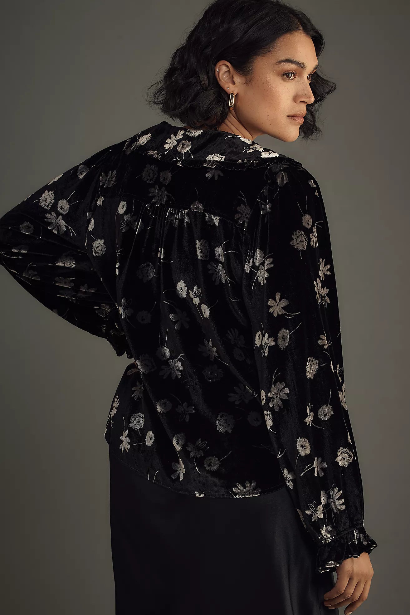 The Keira Collared Button-Front Blouse by Pilcro: Long-Sleeve Velvet Edition