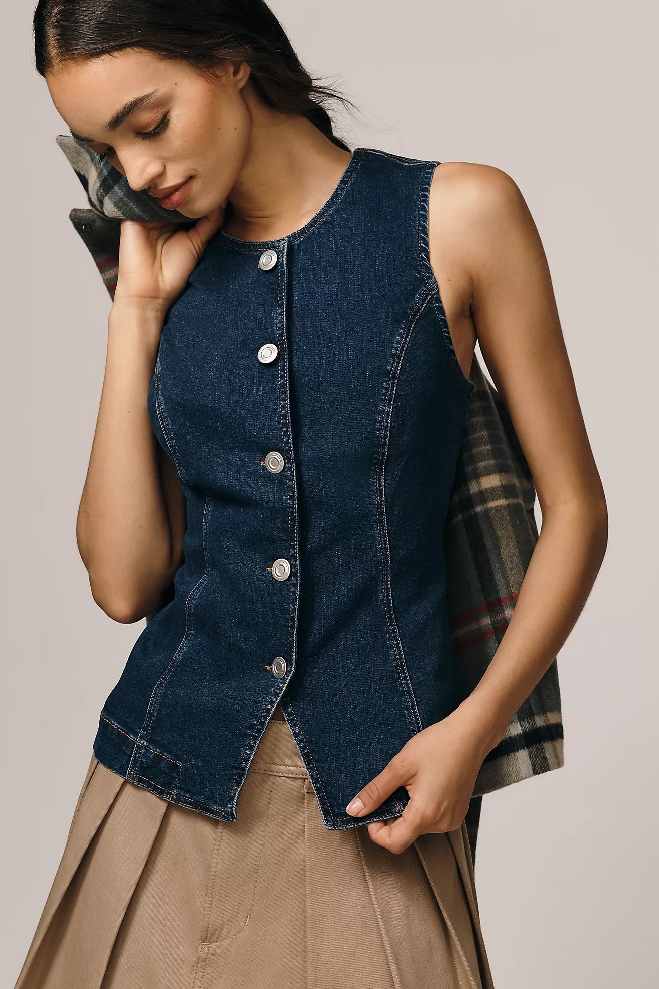 Maeve Crew-Neck Denim Vest