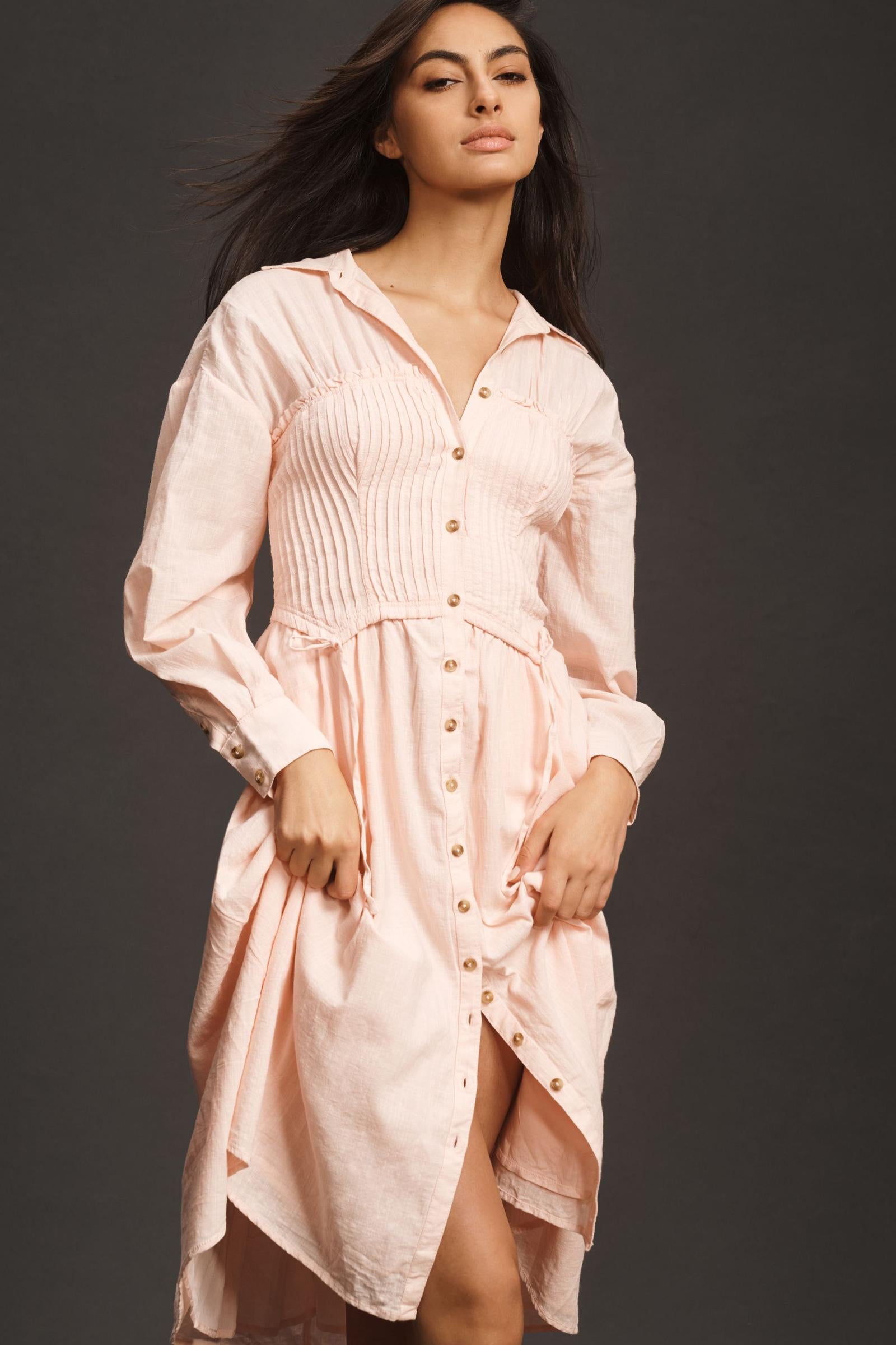 pilcro corset midi shirt dress Pilcro Anthropologie White Button-Down Shirt Dress Linen Corset Top Medium 7799