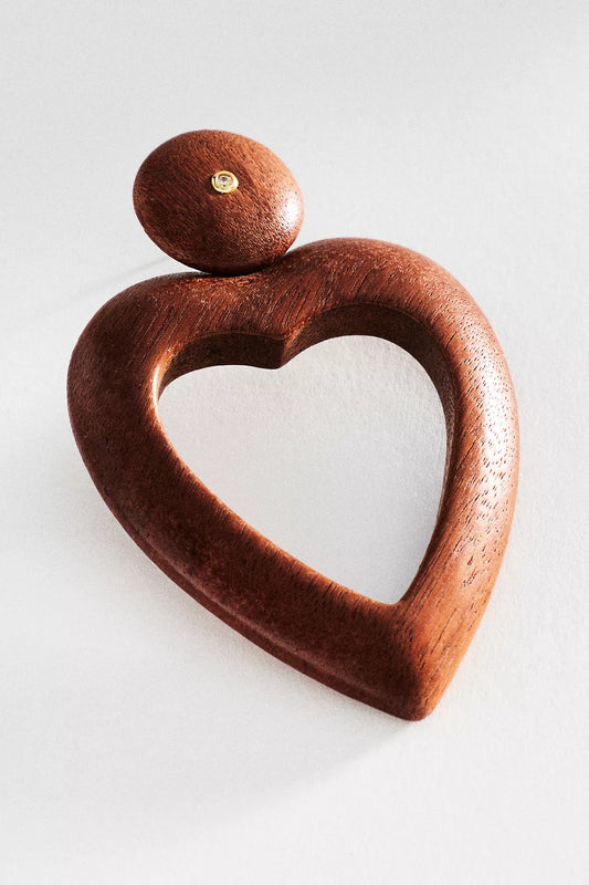 Wood Open Heart Earrings
