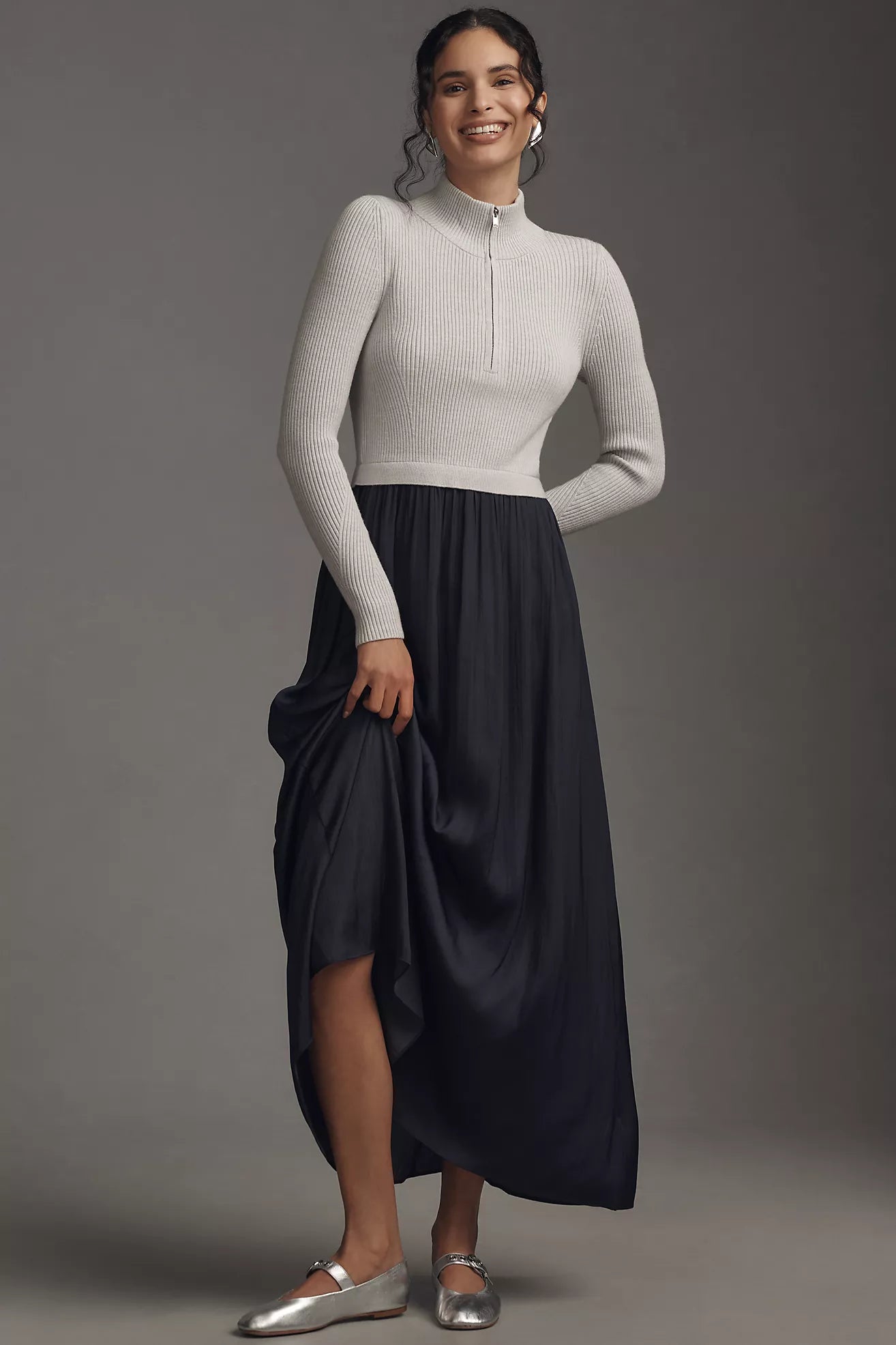 The Thea Long-Sleeve Half-Zip Maxi Dress