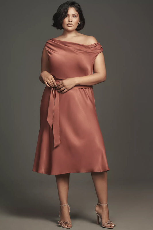Maeve Asymmetric Tie-Waist Satin Midi Dress