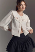 Load image into Gallery viewer, Maeve Long-Sleeve Collared Ruffle-Front Blouse
