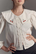 Load image into Gallery viewer, Maeve Long-Sleeve Collared Ruffle-Front Blouse
