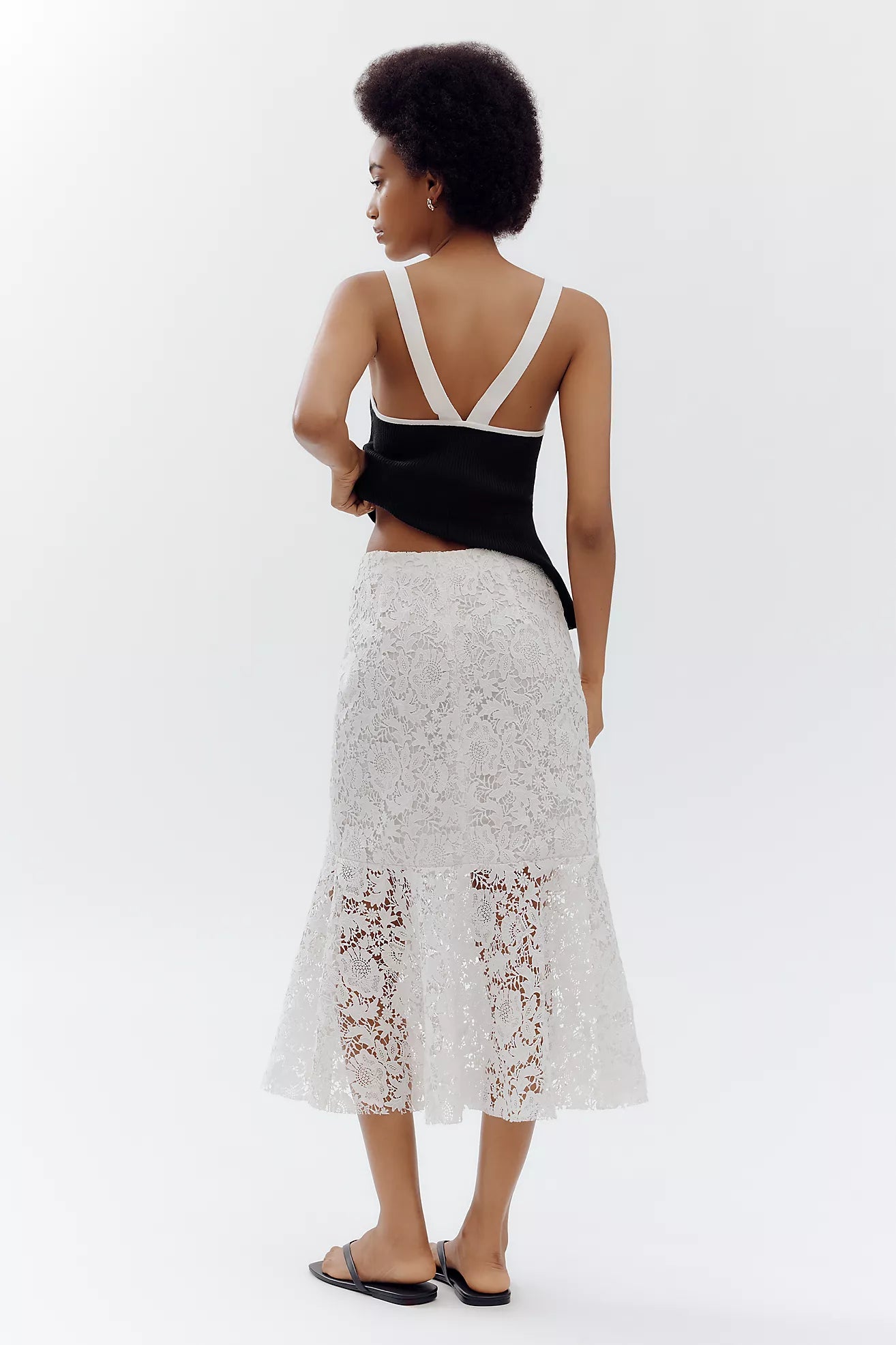 Avec Les Filles Flared Lace Midi Skirt