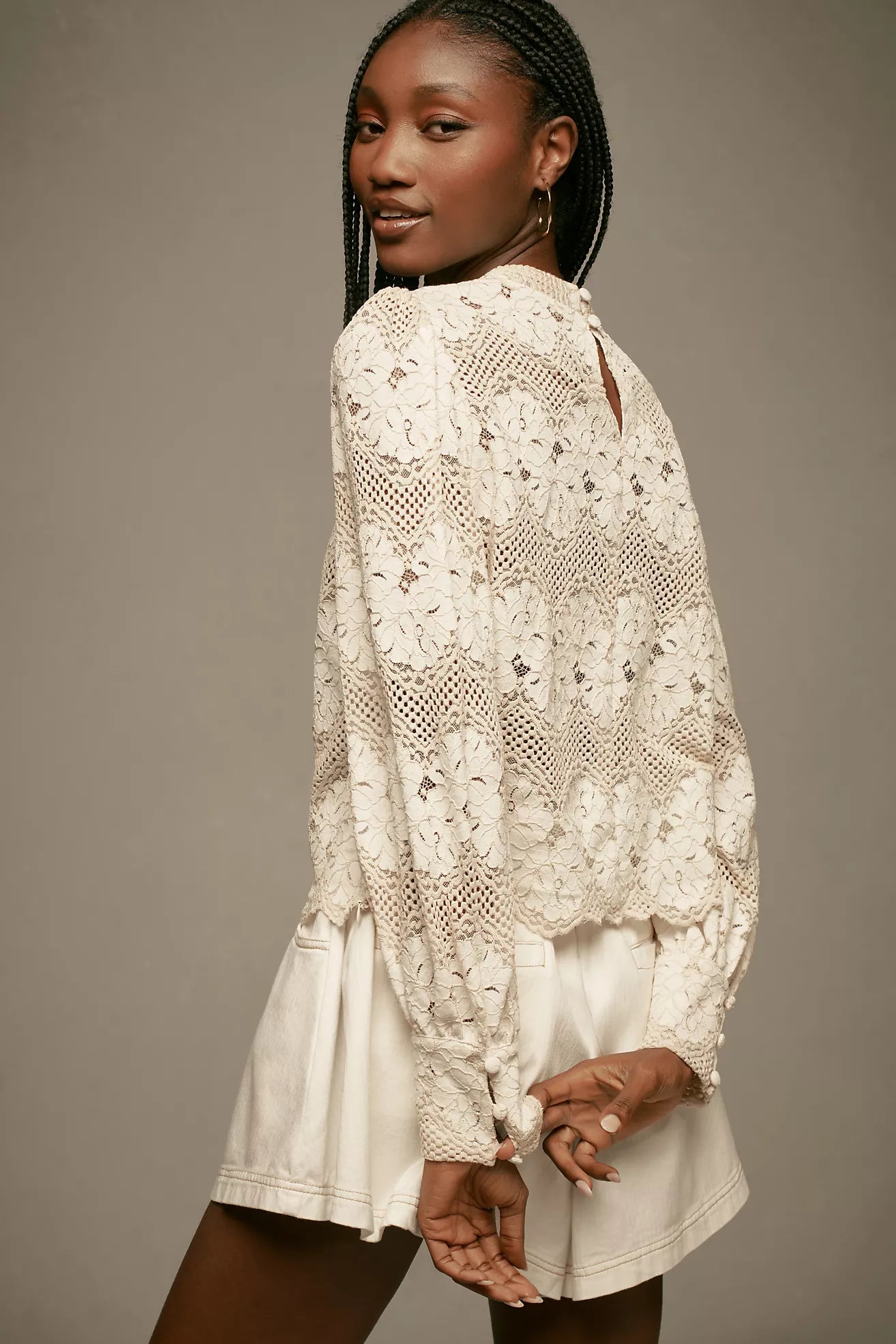 Dolan Left Coast Mock-Neck Lace Blouse