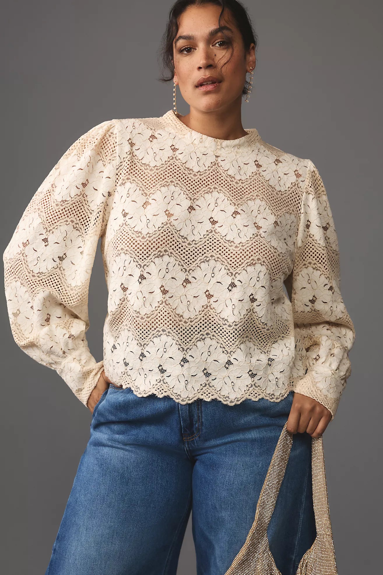 Dolan Left Coast Mock-Neck Lace Blouse