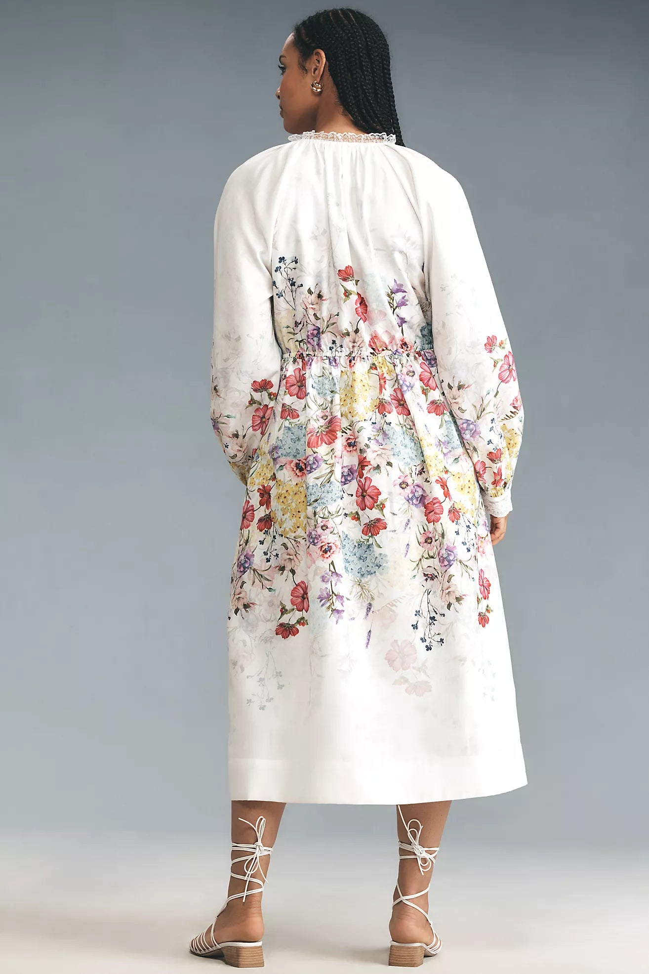Let Me Be Long-Sleeve V-Neck Floral A-Line Midi Dress