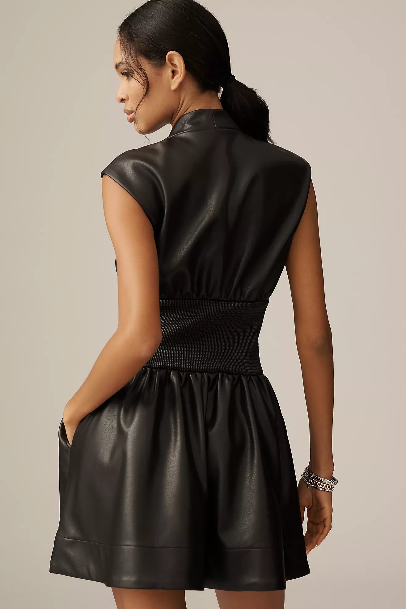 The Tommie Faux Leather Front-Zip Mini Shirt Dress