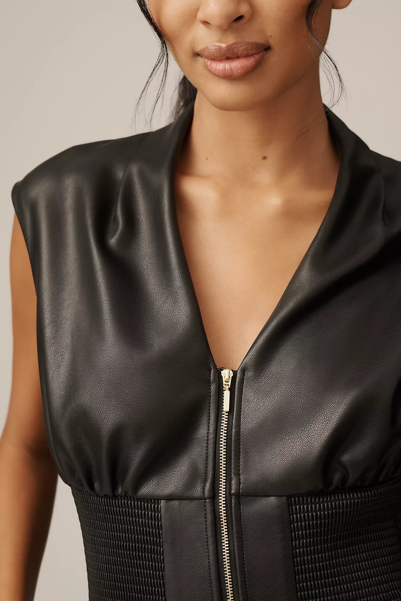 The Tommie Faux Leather Front-Zip Mini Shirt Dress