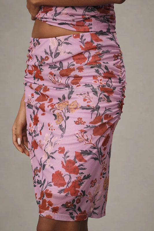 Maeve Printed Mesh Knee-Length Skirt