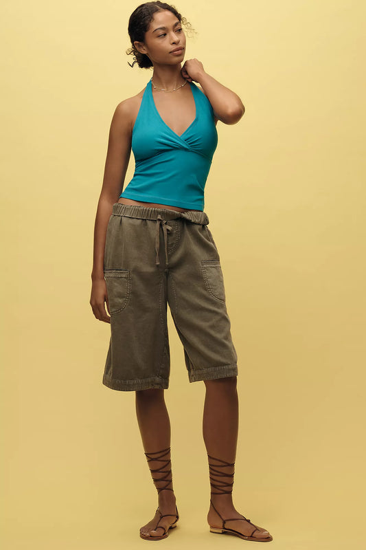Pilcro Twist-Front Halter-Neck Top