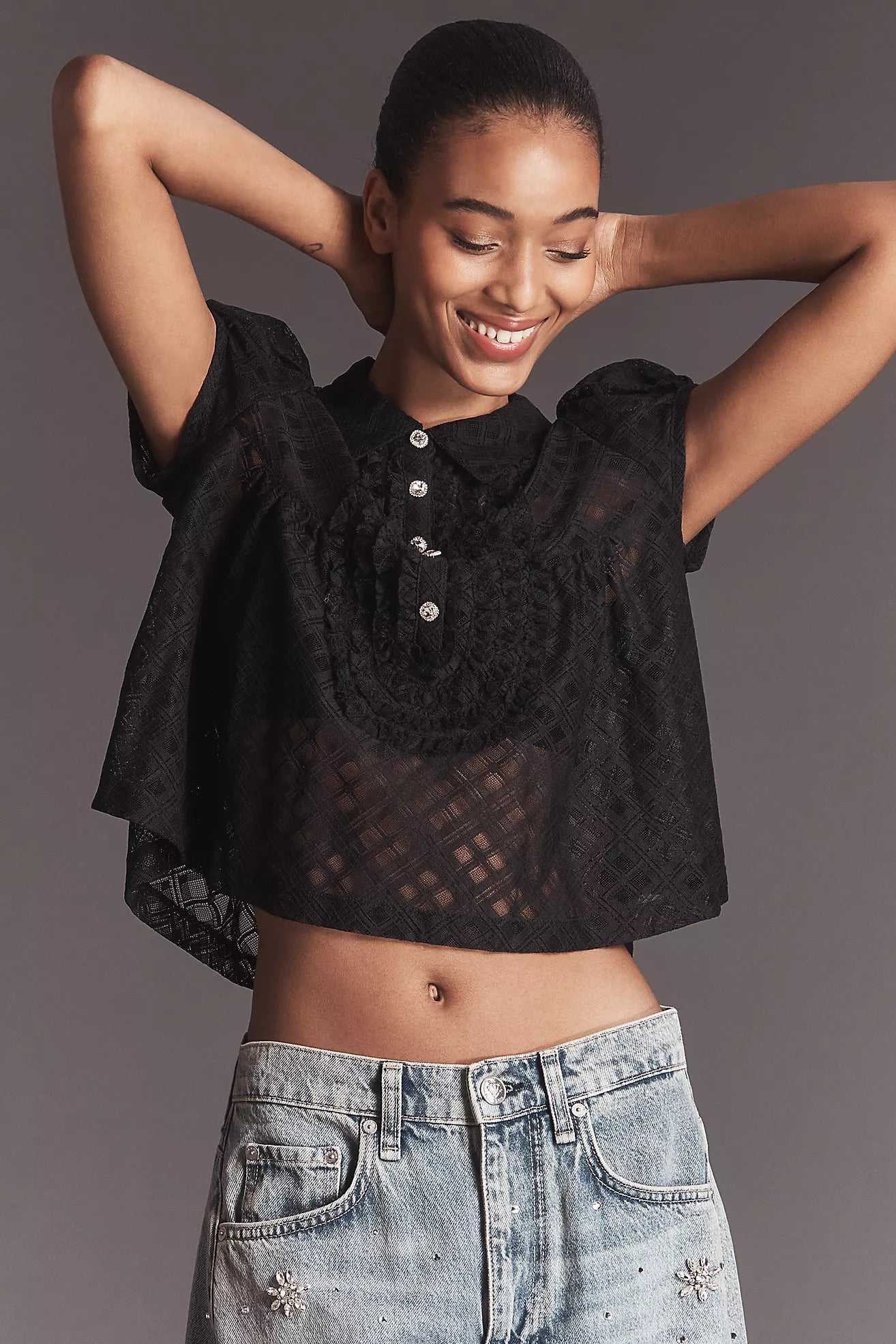 Maeve Puff-Sleeve Cropped Swing Top