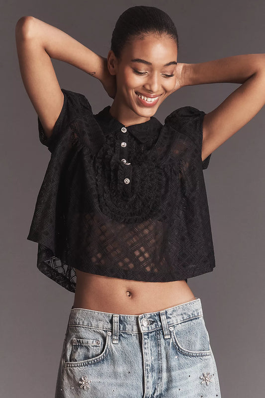 Maeve Puff-Sleeve Cropped Swing Top