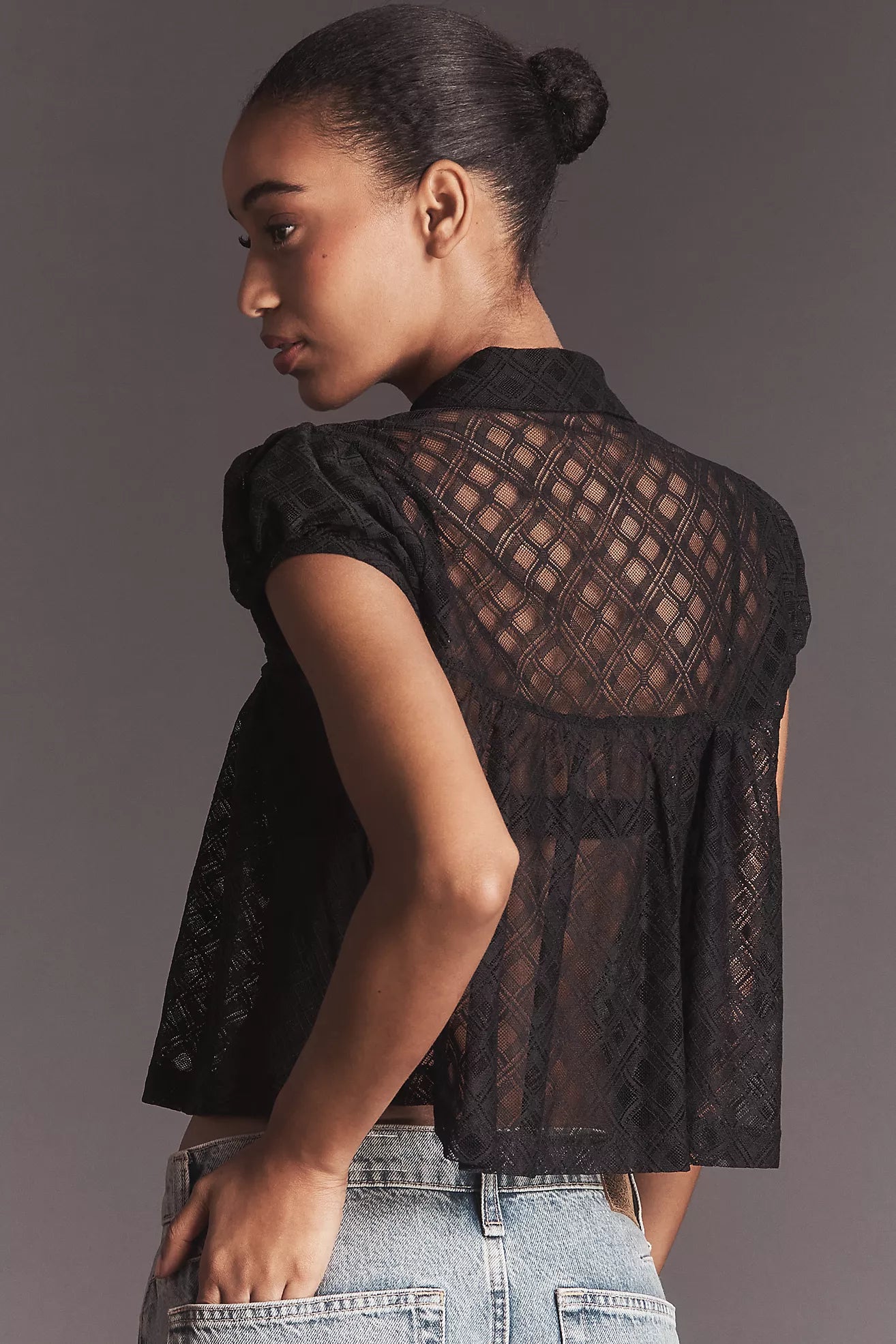 Maeve Puff-Sleeve Cropped Swing Top