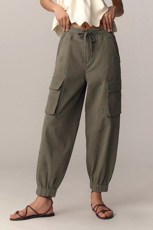 Pilcro Ditsy Embroidered Drawstring Cargo Pants