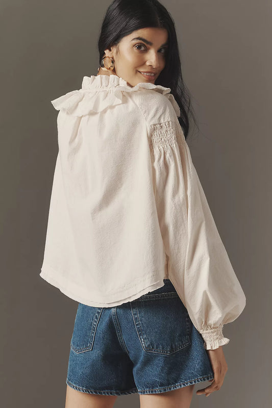 By Anthropologie Ruffled V-Neck Blouse