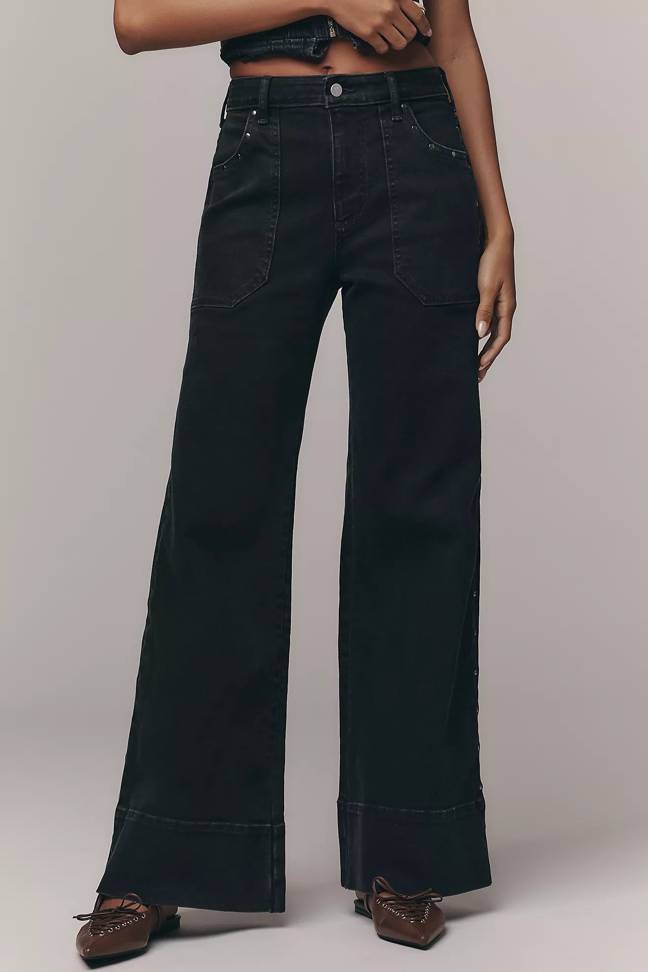 The Rylan Studded Relaxed High-Rise Flare Pants by Pilcro