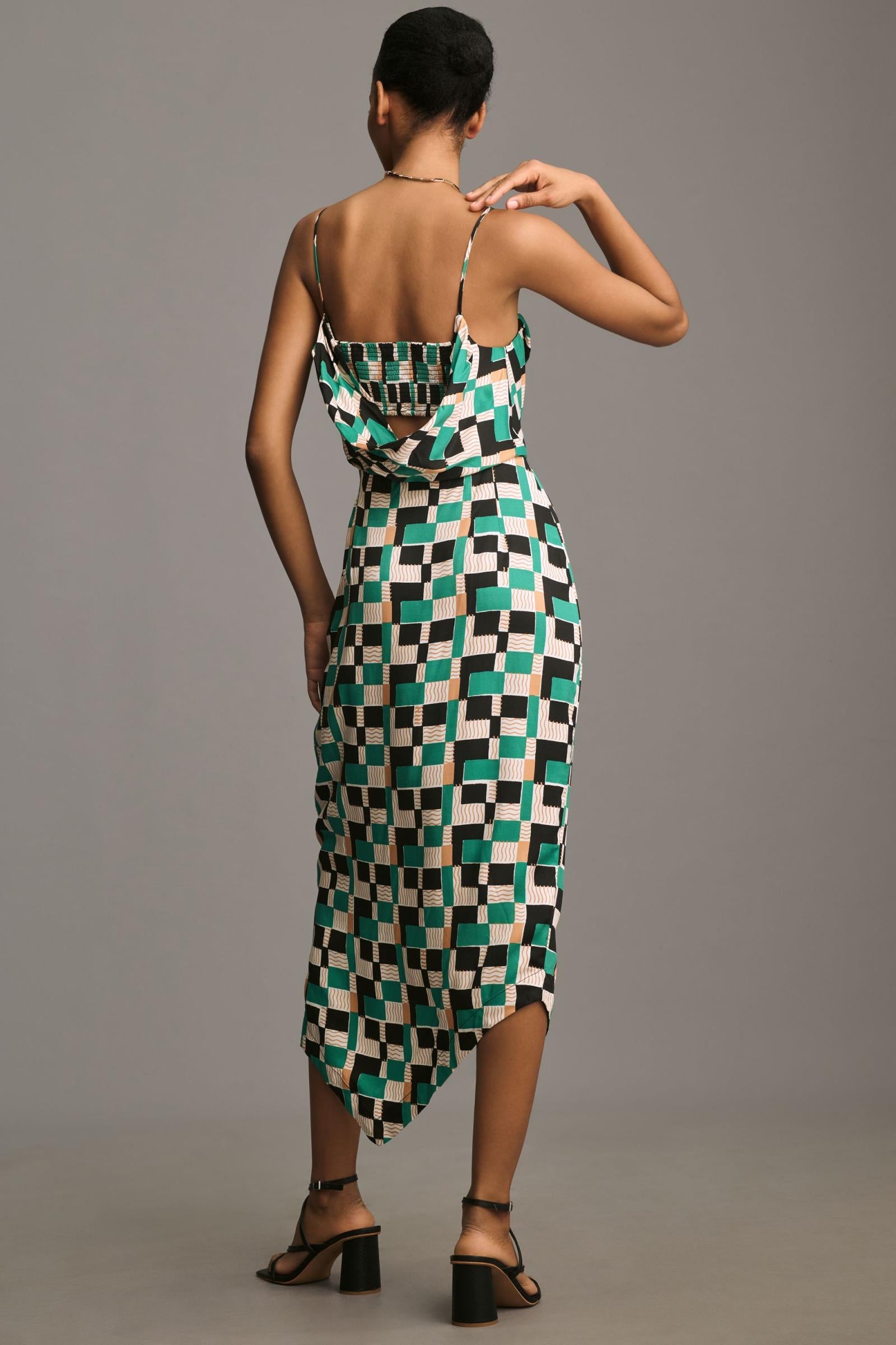 By Anthropologie Sleeveless Draped-Back Asymmetrical Slip Midi Dress By Anthropologie Sleeveless Draped-Back Asymmetrical Slip Midi Dress