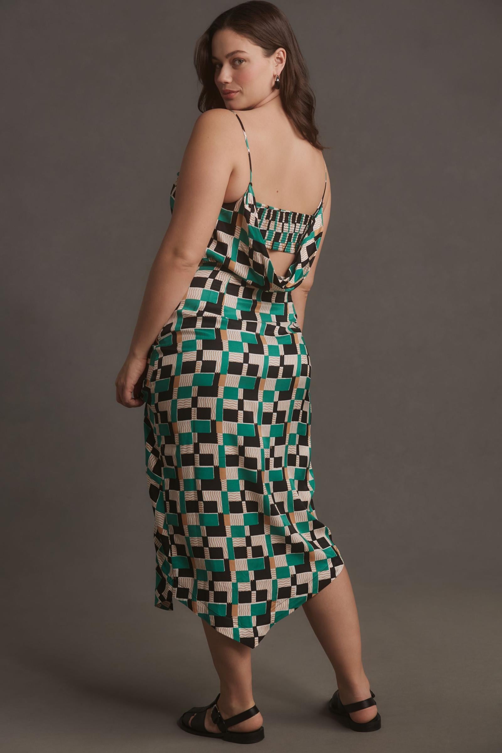 By Anthropologie Sleeveless Draped-Back Asymmetrical Slip Midi Dress By Anthropologie Sleeveless Draped-Back Asymmetrical Slip Midi Dress