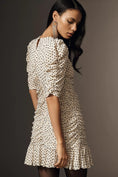 Load image into Gallery viewer, Maeve Puff-Sleeve Ruched Mesh Polka Dot Mini Dress
