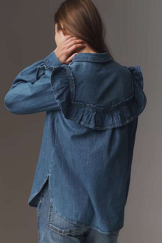 Pilcro Ruffled Chambray Buttondown