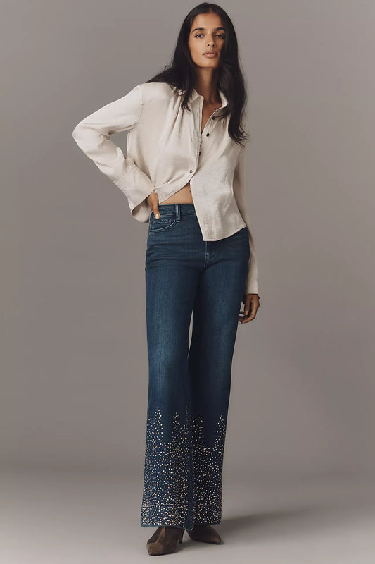 Pilcro Retro Studded Low-Rise Flare Jeans