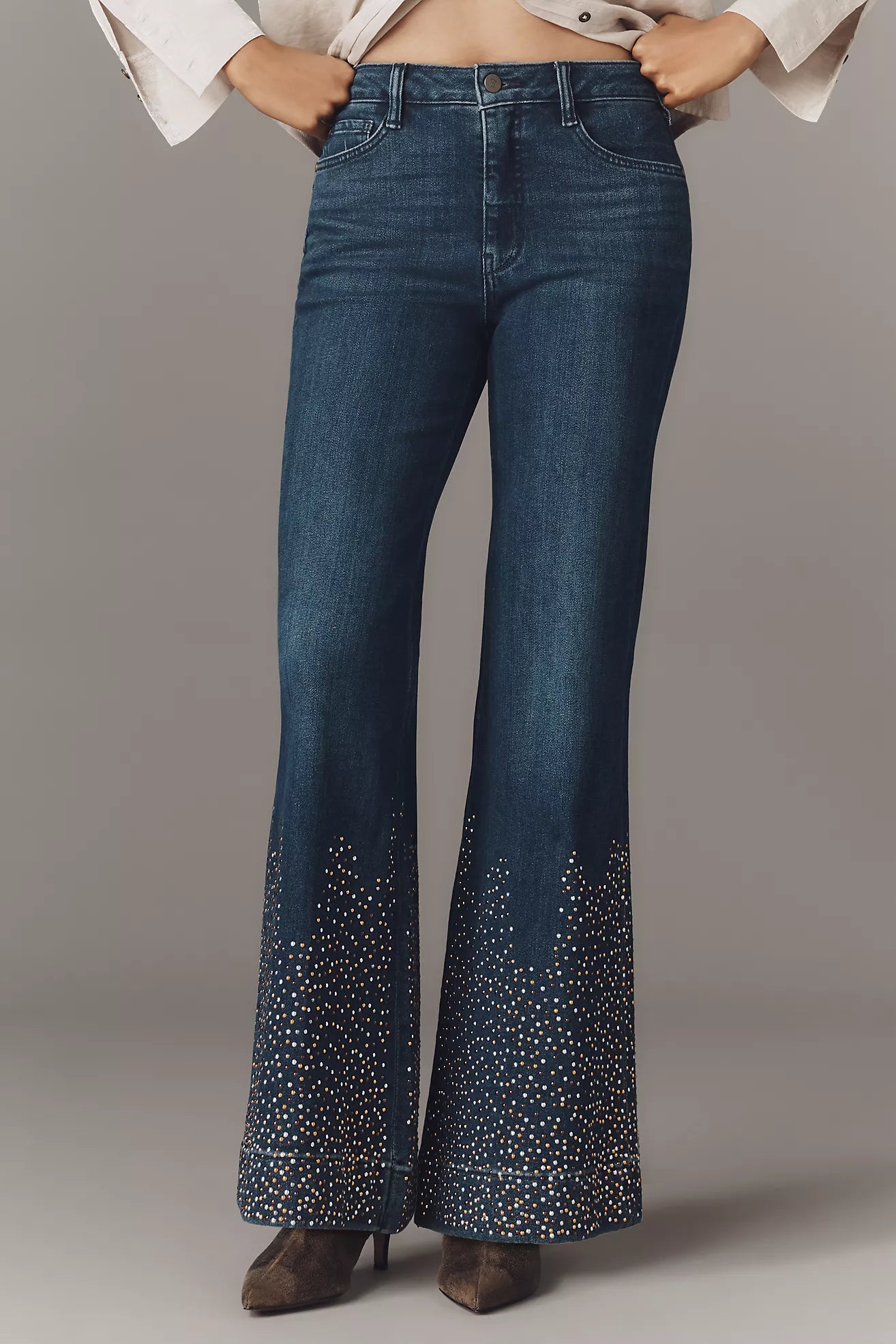 Pilcro Retro Studded Low-Rise Flare Jeans