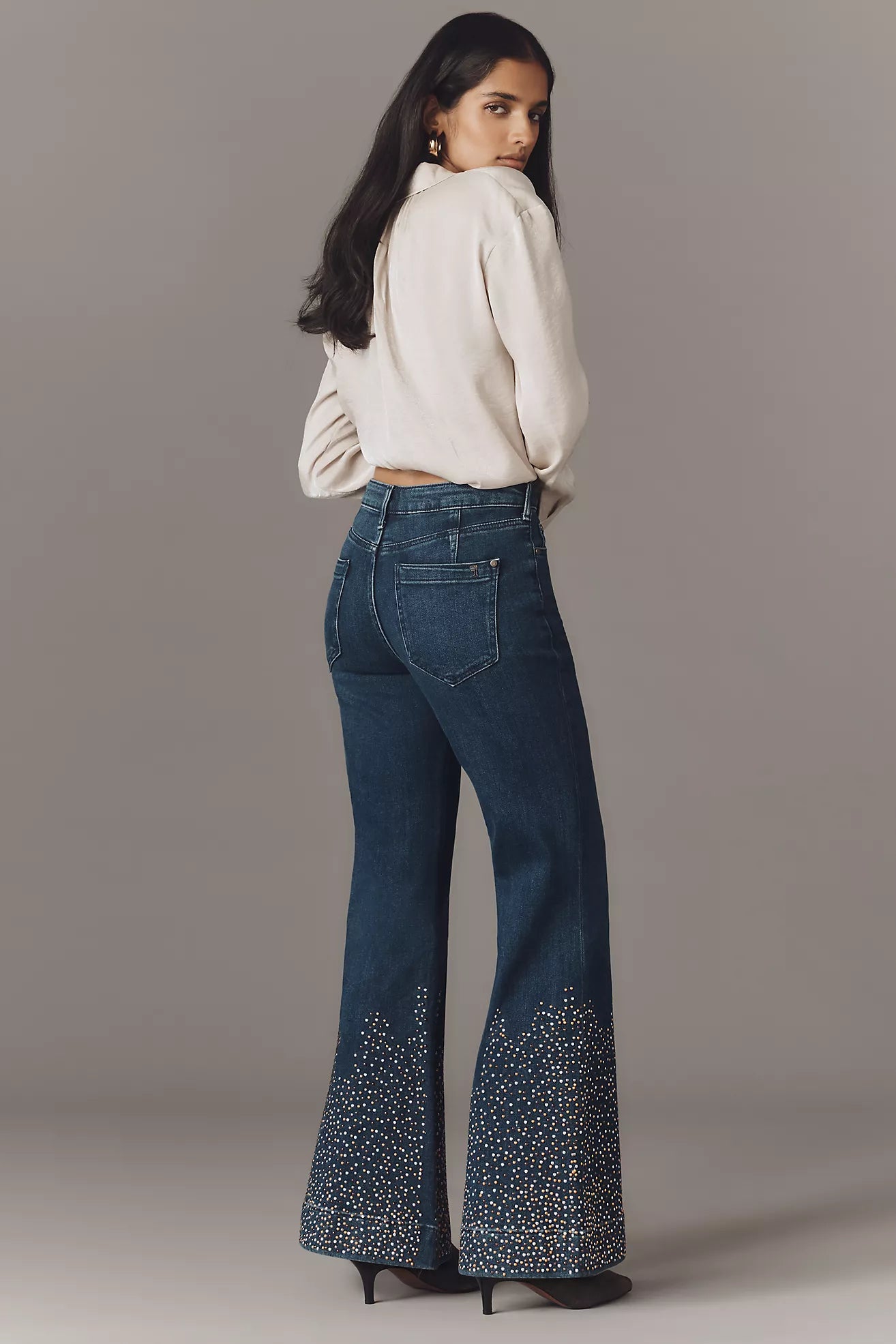 Pilcro Retro Studded Low-Rise Flare Jeans