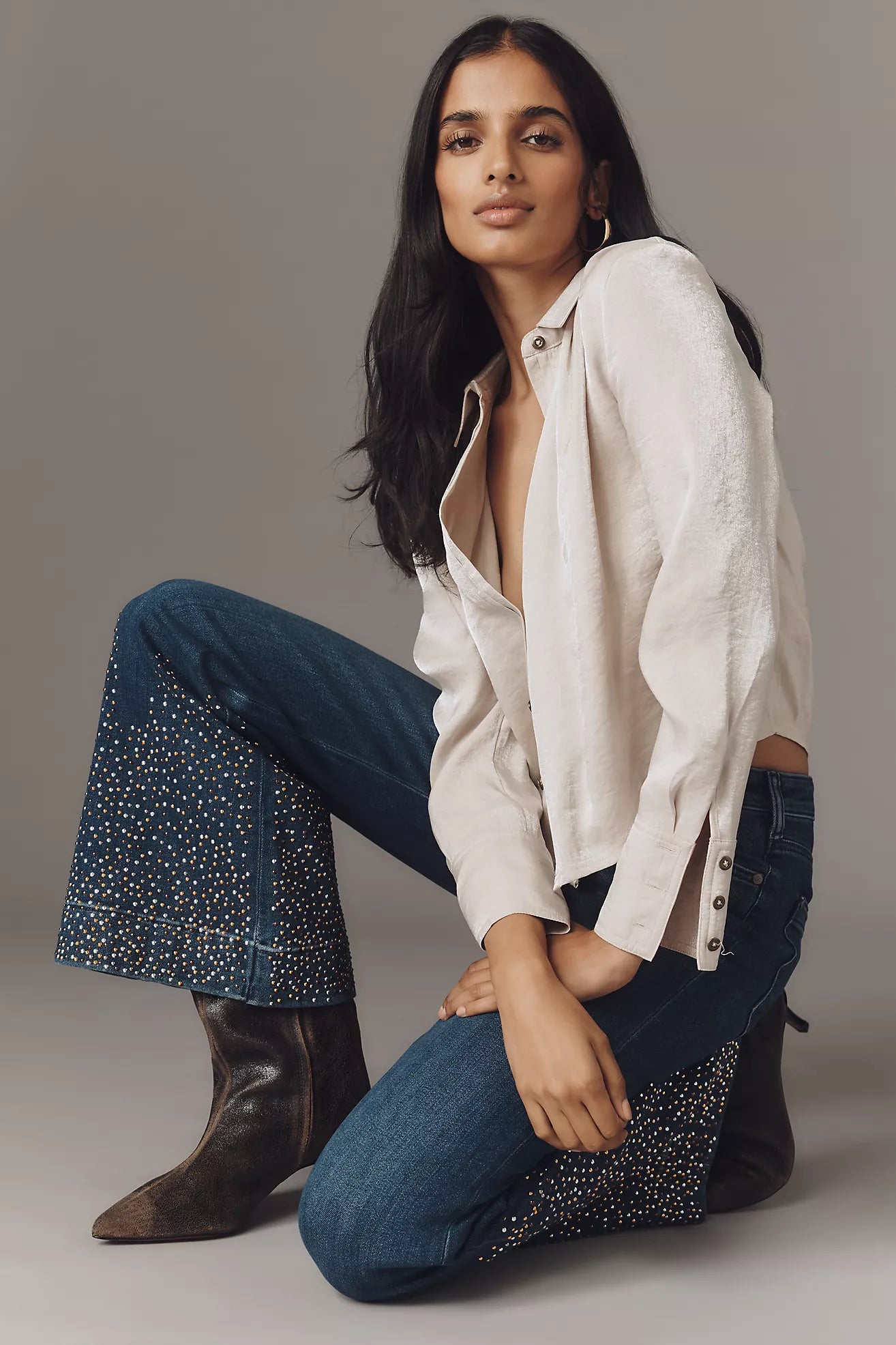 Pilcro Retro Studded Low-Rise Flare Jeans