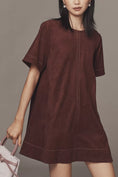 Load image into Gallery viewer, The Emmy Faux-Suede Short-Sleeve Mini Swing Dress by Maeve

