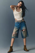 Load image into Gallery viewer, Pilcro Destroyed Knee-Length Washed Denim Shorts
