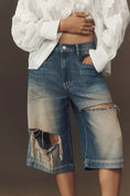 Load image into Gallery viewer, Pilcro Destroyed Knee-Length Washed Denim Shorts
