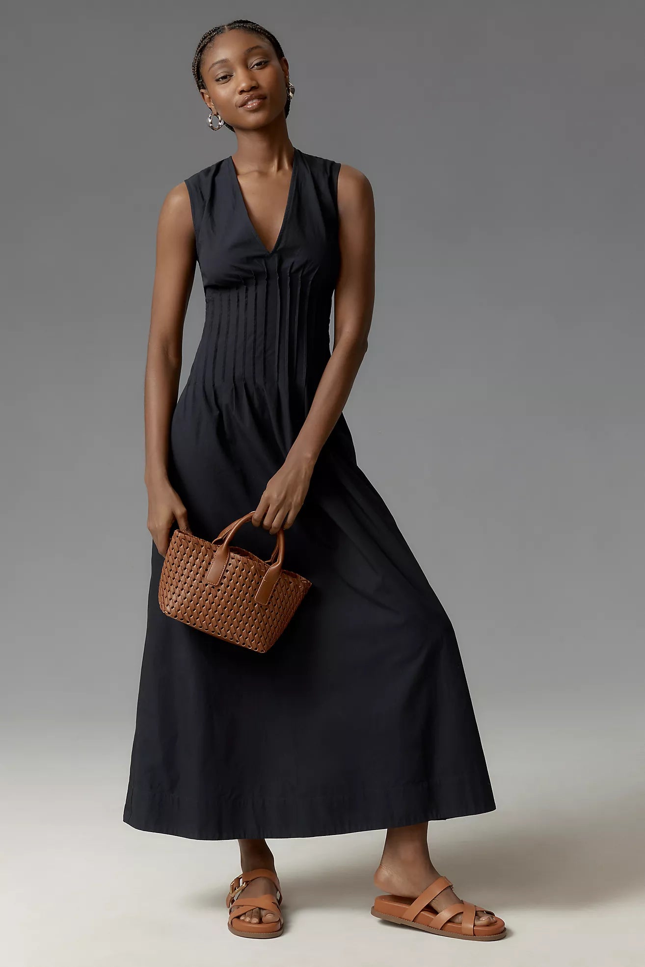 The Hailey Sleeveless V-Neck Pleated Midi Dress