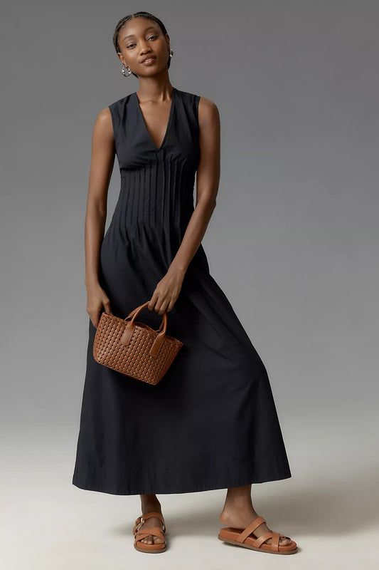 The Hailey Sleeveless V-Neck Pleated Midi Dress