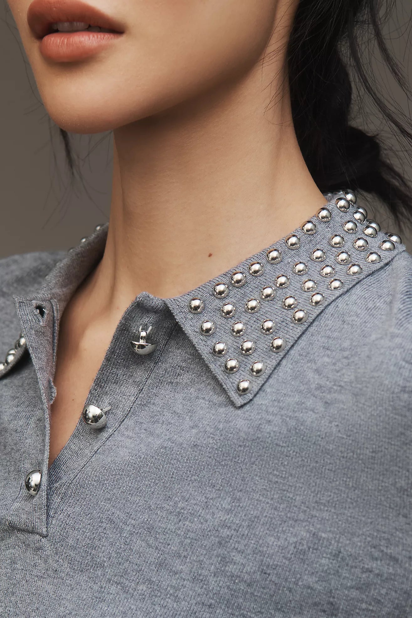 By Anthropologie Studded-Collar Polo Sweater