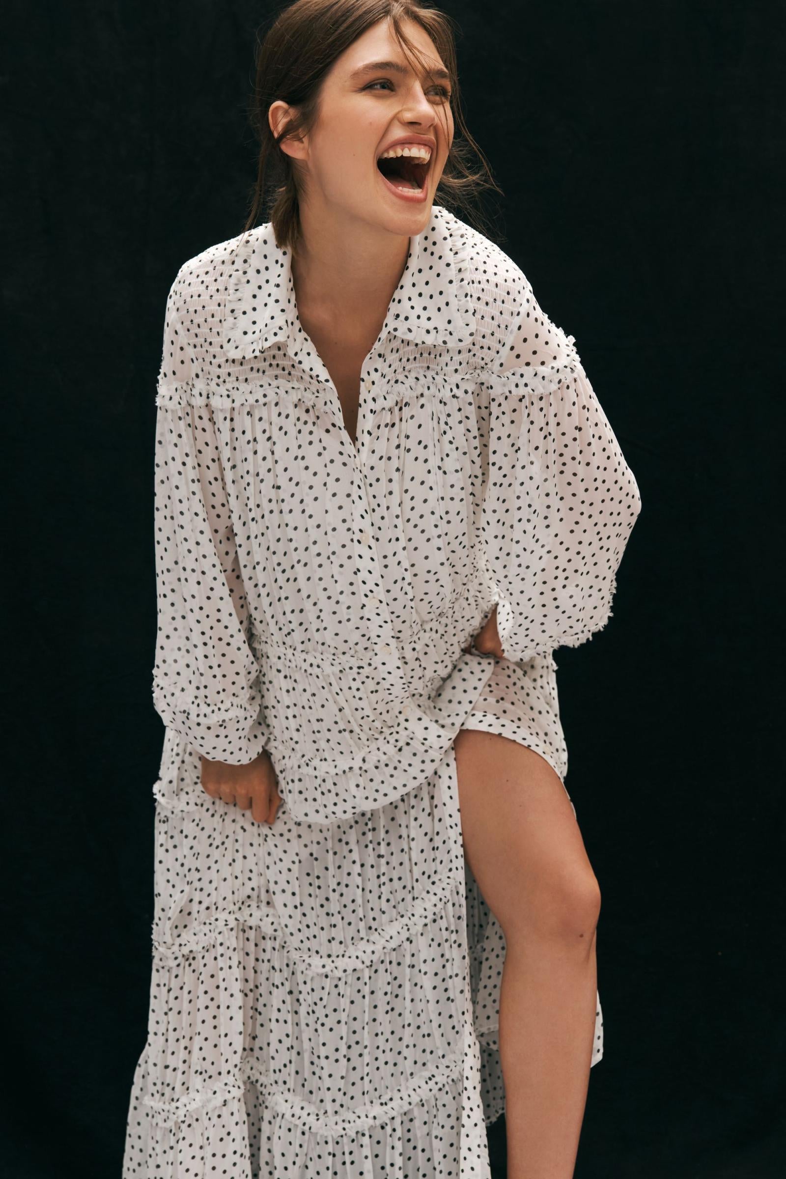 By Anthropologie Long-Sleeve Smocked Tiered Maxi Dress By Anthropologie Long-Sleeve Smocked Tiered Maxi Dress