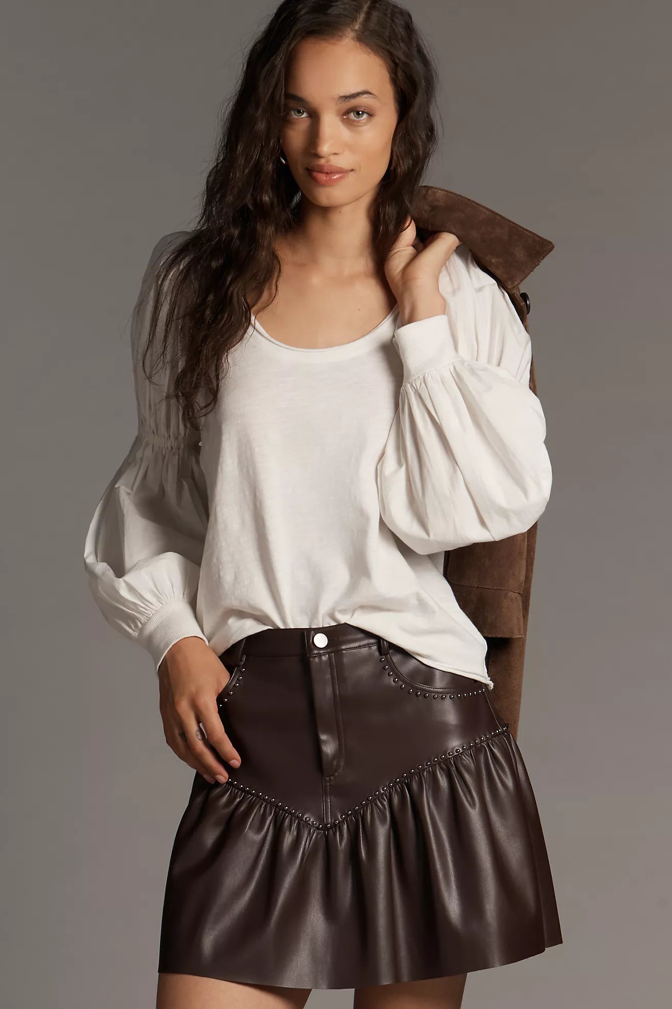 Pilcro Banded Puff-Sleeve Cotton Top