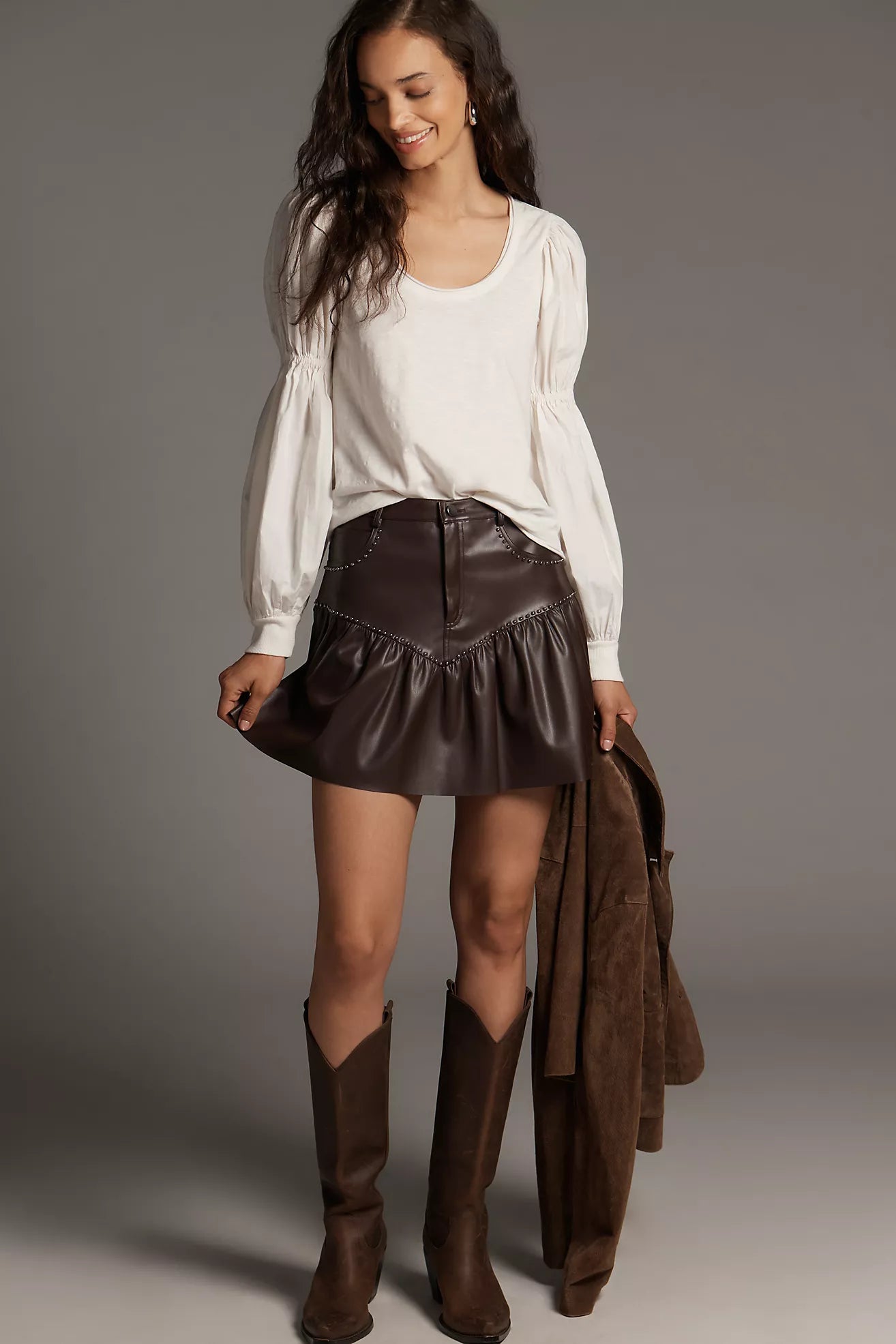 Pilcro Banded Puff-Sleeve Cotton Top