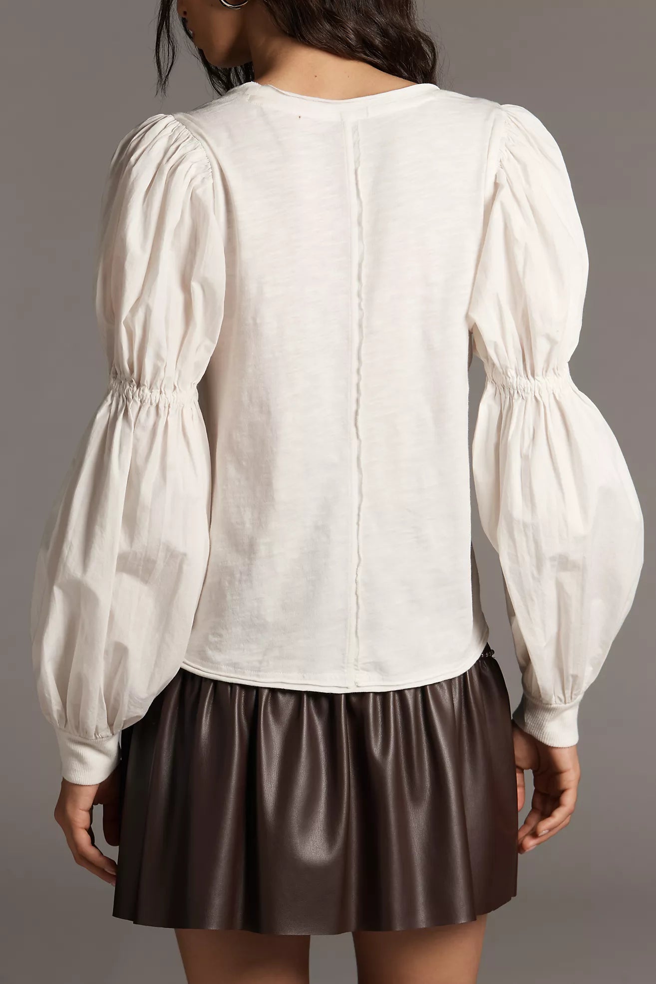 Pilcro Banded Puff-Sleeve Cotton Top