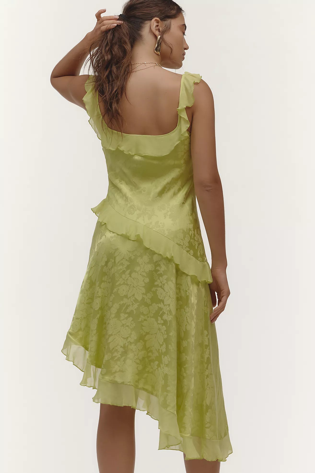 By Anthropologie V-Neck Ruffle Asymmetrical Midi Dress