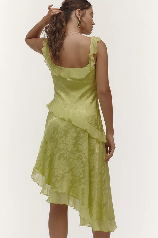 By Anthropologie V-Neck Ruffle Asymmetrical Midi Dress