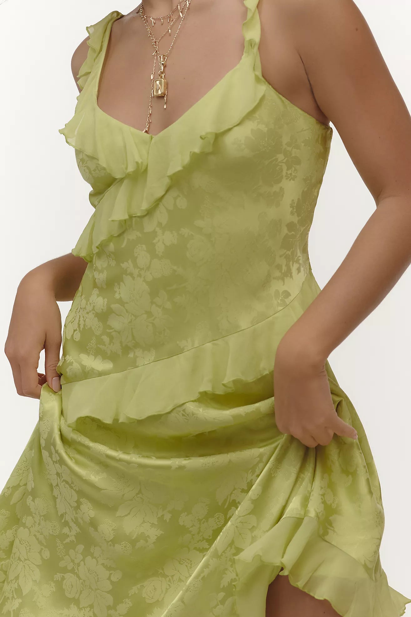 By Anthropologie V-Neck Ruffle Asymmetrical Midi Dress