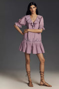 Load image into Gallery viewer, By Anthropologie Linen Blend Puff-Sleeve V-Neck Tunic Mini Dress

