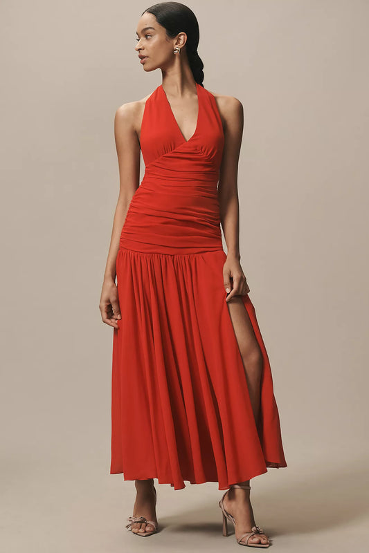 Bardot Mave Halter-Neck Ruched Maxi Dress