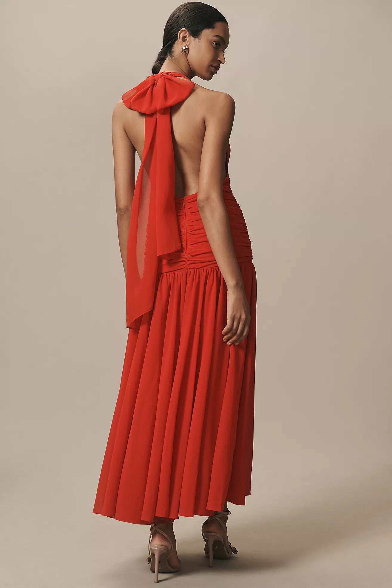 Bardot Mave Halter-Neck Ruched Maxi Dress